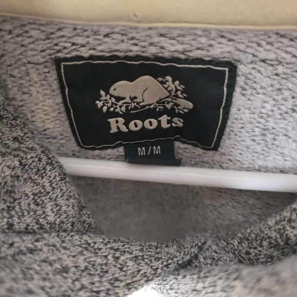 Roots Canada Beaver Logo Hoodie Gray Salt & Pepper Pullover Sweatshirt Medium - Picture 6 of 7